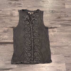 Gray Sleeveless Lace Detail Top